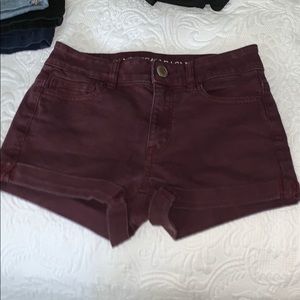 burgundy high waisted jean shorts